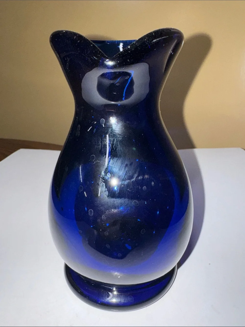 Hand Blown Glass Pitcher Cobalt Blue with Handle  6.5